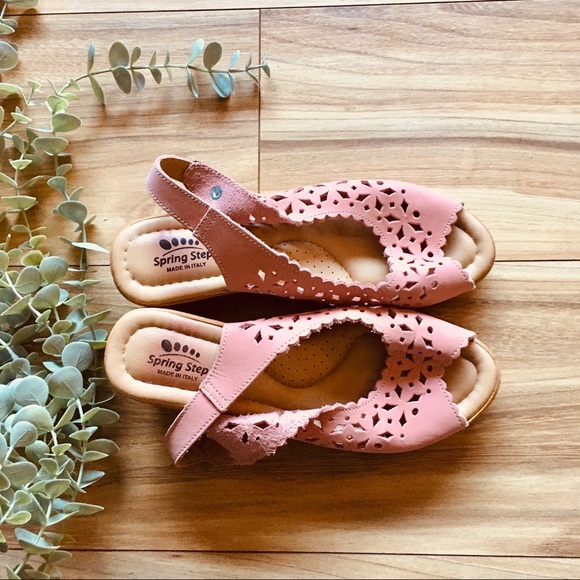 🌿Pink Leather Spring Step Wedge Slip Ons - Picture 3 of 12